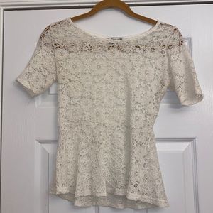 White/ cream sparkling short sleeve lace top
